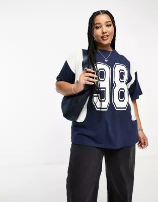 ASOS DESIGN Curve oversized t-shirt with 98 football graphic in navy | ASOS (Global)