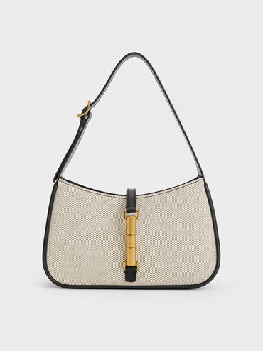 Cesia Canvas Metallic Accent Shoulder Bag
 - Black | Charles & Keith UK