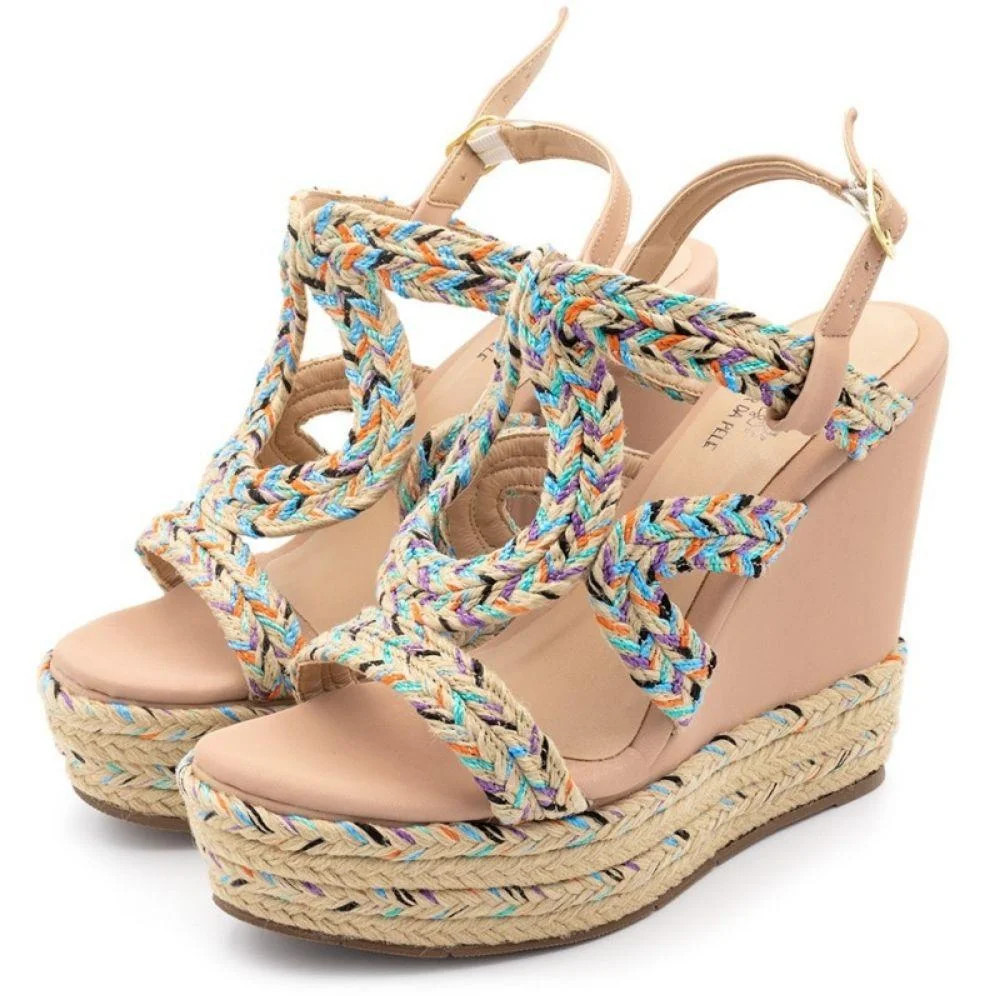 Sandália Flor Da Pele Anabela Feminina Trança Cordas Amarração Feminino Bege | Renner (BR)