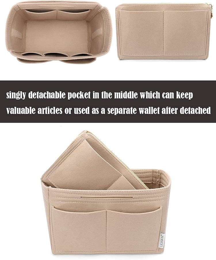 LEXSION Felt Purse Bag Organizer Insert with zipper Bag Tote Shaper Fit Speedy Neverful PM MM | Amazon (US)