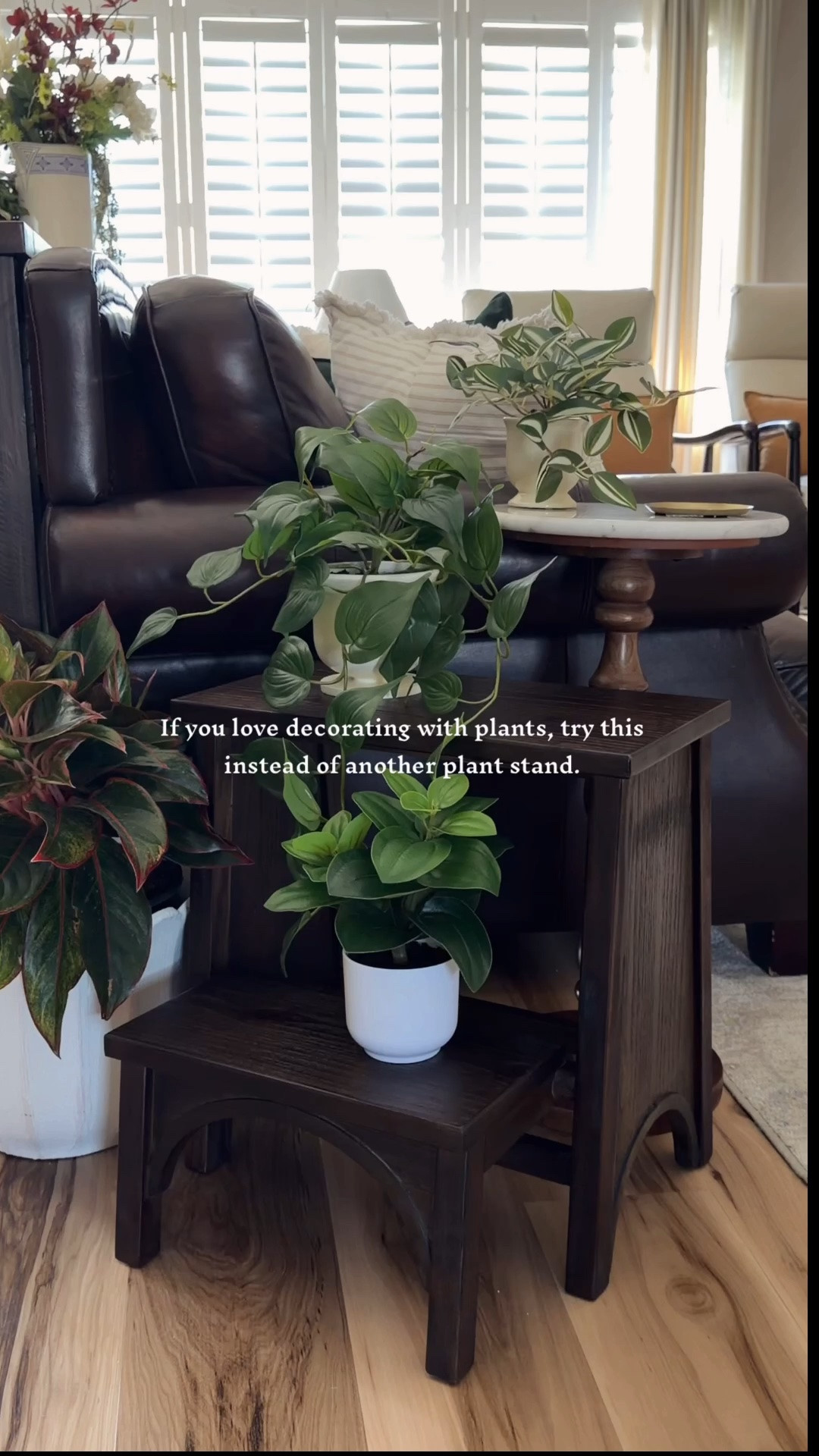 If you love decorating with plants, try this instead of another plant stand.

This two-step stool was a birthday gift, but instead of using it as a step stool, I turned it into a layered display for some of my favorite plants.

#homedecor #cozy #homeaesthetic #vintagemodern #cozyhomedecor