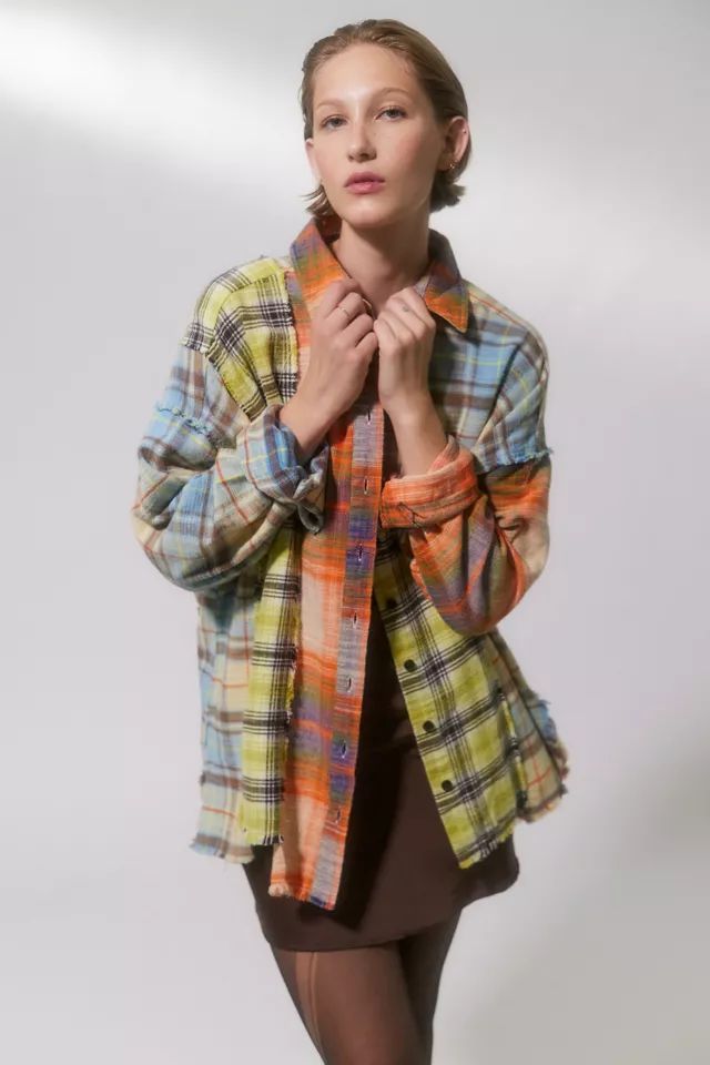 BDG Robbie Spliced Flannel Button-Down Shirt | Urban Outfitters (US and RoW)