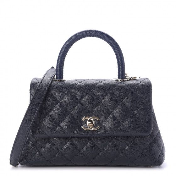 CHANEL Caviar Quilted Mini Coco Handle Flap Navy | Fashionphile