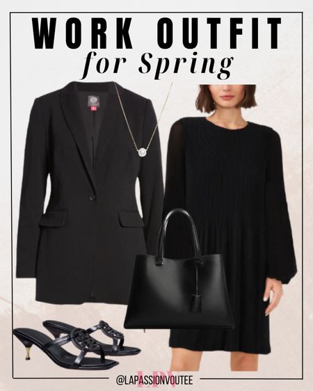 Elegant sophistication meets timeless style: Pairing a sleek long sleeve black dress with a tailored blazer adds polish, while kitten heels provide comfort and chic allure. Complete the ensemble with a classic tote bag and a delicate pearl necklace for a look that exudes confidence and sophistication.

#LTKstyletip #LTKworkwear #LTKSeasonal
