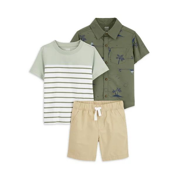 Child of Mine by Carter's Baby and Toddler Boy Woven Shirt, Short-Sleeve Shirt, and Shorts Outfit... | Walmart (US)