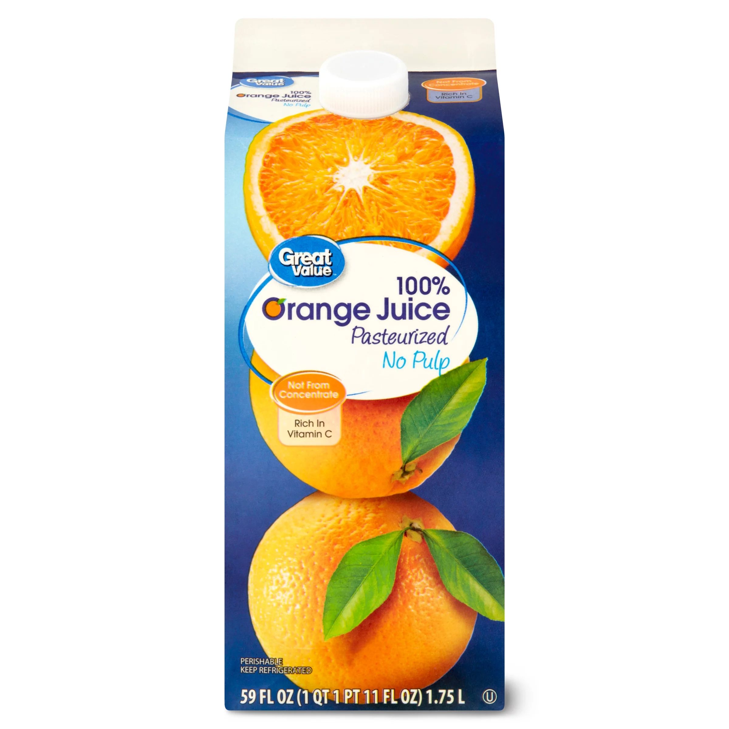 Great Value No Pulp 100% Pure Orange Juice, 59 fl oz - Walmart.com | Walmart (US)