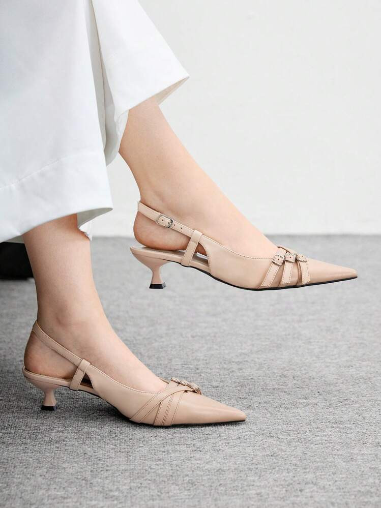 CUCCOO BIZCHIC Sapatos De Salto Alto Fechados Com Bico Fino E Decoração De Corrente, Moda Feminina | SHEIN