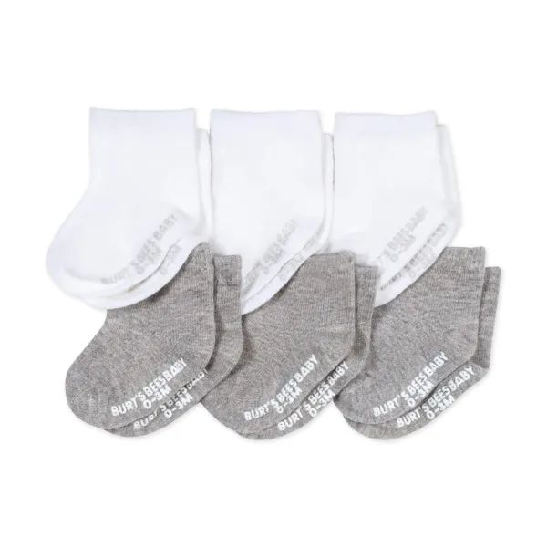 Solid Organic Cotton Baby Crew Socks 6 Pack - 0-3 Months | Burts Bees Baby