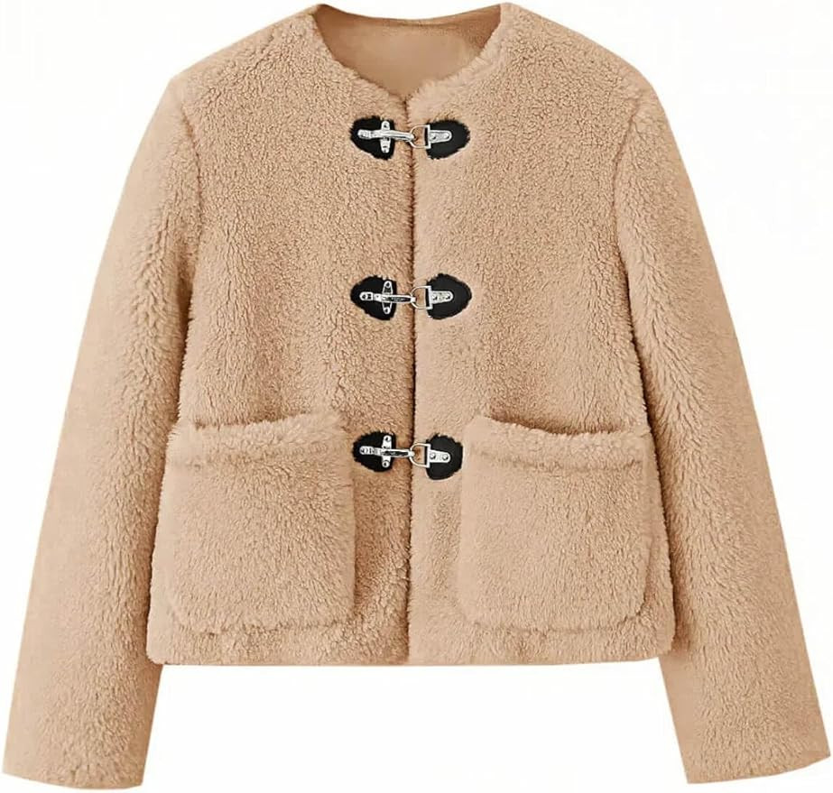 Tankaneo Womens Sherpa Fleece Jackets Long Sleeve Faux Fur Winter Warm Fuzzy Coats with Pockets | Amazon (US)