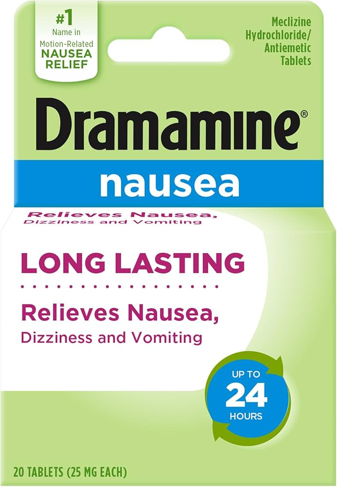 Dramamine Nausea Relief, with Meclizine HCl for Long-Lasting Relief of Nausea, Vomiting & Dizzine... | Amazon (US)