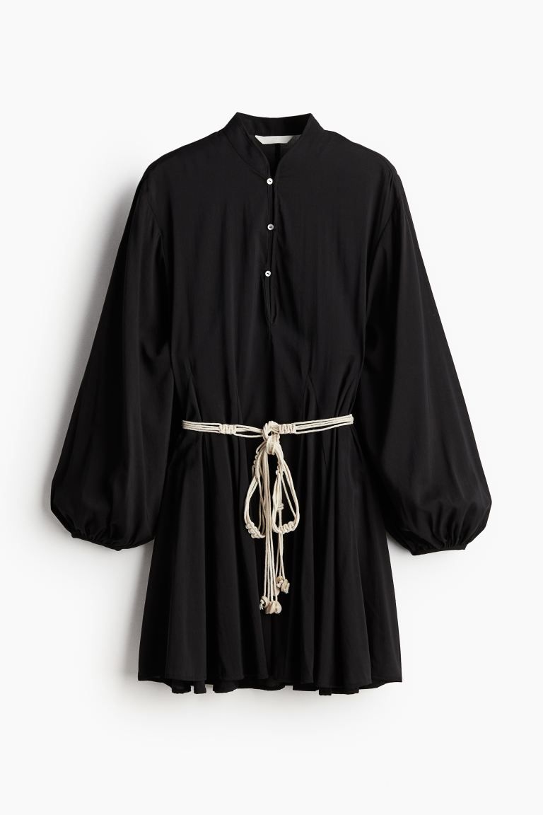 Dress with Macramé Belt - Black - Ladies | H&M US | H&M (US + CA)