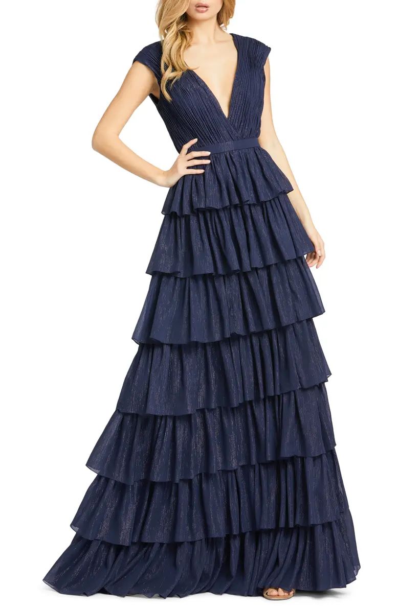 Mac Duggal Plunge Neck Ruffle Tiered Gown | Nordstrom | Nordstrom