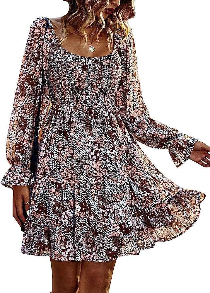 Women Summer Fall Dresses 2023 Long Sleeve Floral Dress With Sleeves Fall Floral Dress Outfit Amazon | Amazon (US)