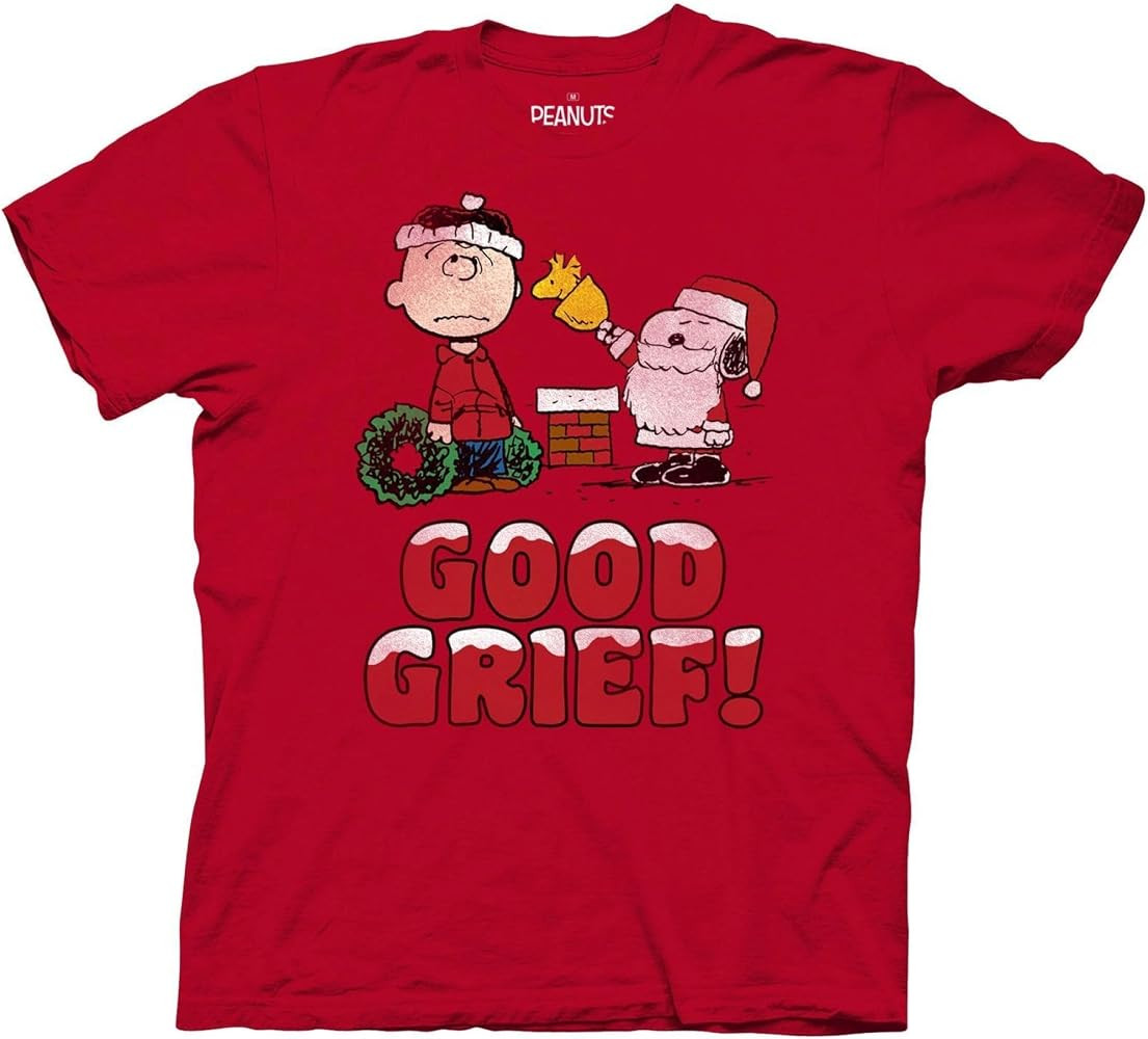 Ripple Junction Peanuts Men's Short Sleeve T-Shirt Charlie Brown Snoopy Santa Christmas Good Grie... | Amazon (US)