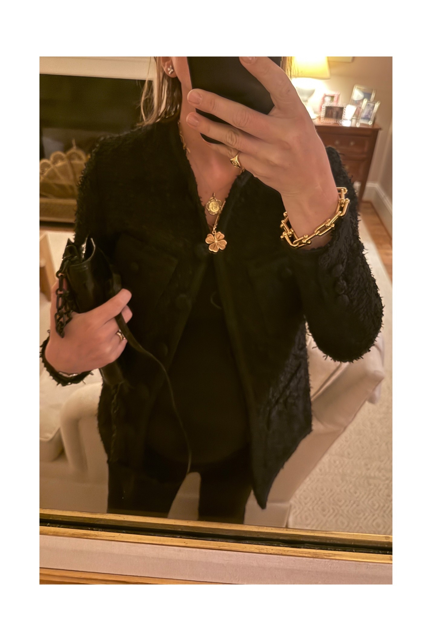 Jacket is last year from Eleanor leftwich “Mae” jacket but you can pre order still! I sized down to Xs. I’m pregnant so it of course doesn’t close fully  
Tank: tts I’m in a small
Jeans: I sized up to a 6 but think I could have done a 4 

Necklaces and pinky ring Aurelia Demark    

#LTKBump #LTKPetite #LTKootd