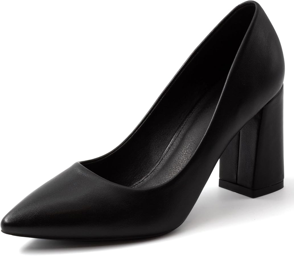 Block Chunky Heels Pumps Women Pointed Closed Toe Classic Pumps Shoes for Work Slip-On Pumps Shoe... | Amazon (US)