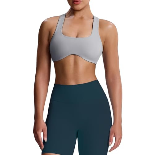 Aoxjox Women's Workout Sports Bras Fitness Define Sculpt Racerback Bra Yoga Crop Tank (Grey, Large) | Amazon (US)