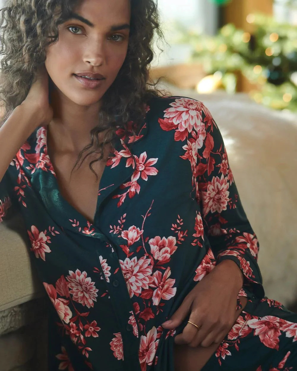 Cool Nights Long Sleeve Notch Collar with Piped Placket Pajama Top | Soma | SOMA