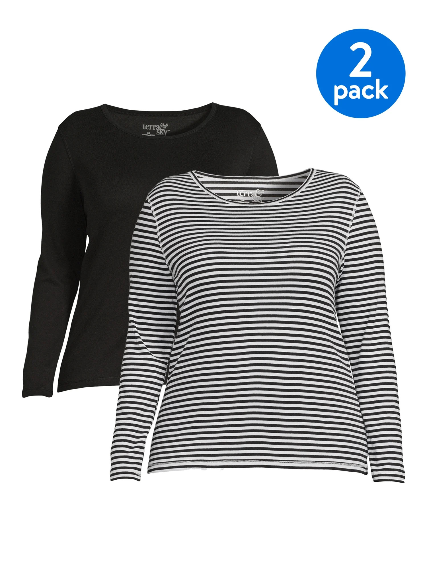 TS LONG SLEEVE RIB CREW TEE-2 PACK BUNDLE - Walmart.com | Walmart (US)