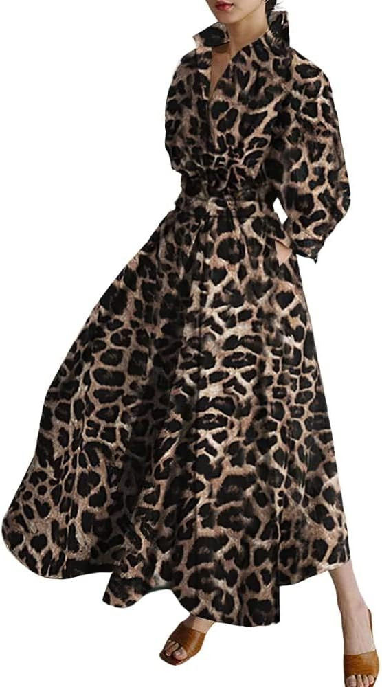 ZOCAVIA Women's Cotton Linen Maxi Shirt Dress Plus Size Work Dressy Long Sleeve Lapel Button Plea... | Amazon (US)