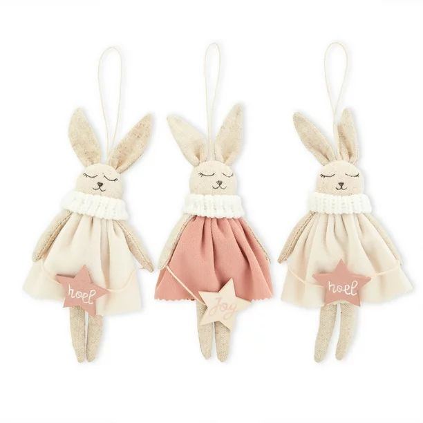 Holiday Time 3pc Adorable White Rabbit with Noel Tag Ornament - Walmart.com | Walmart (US)