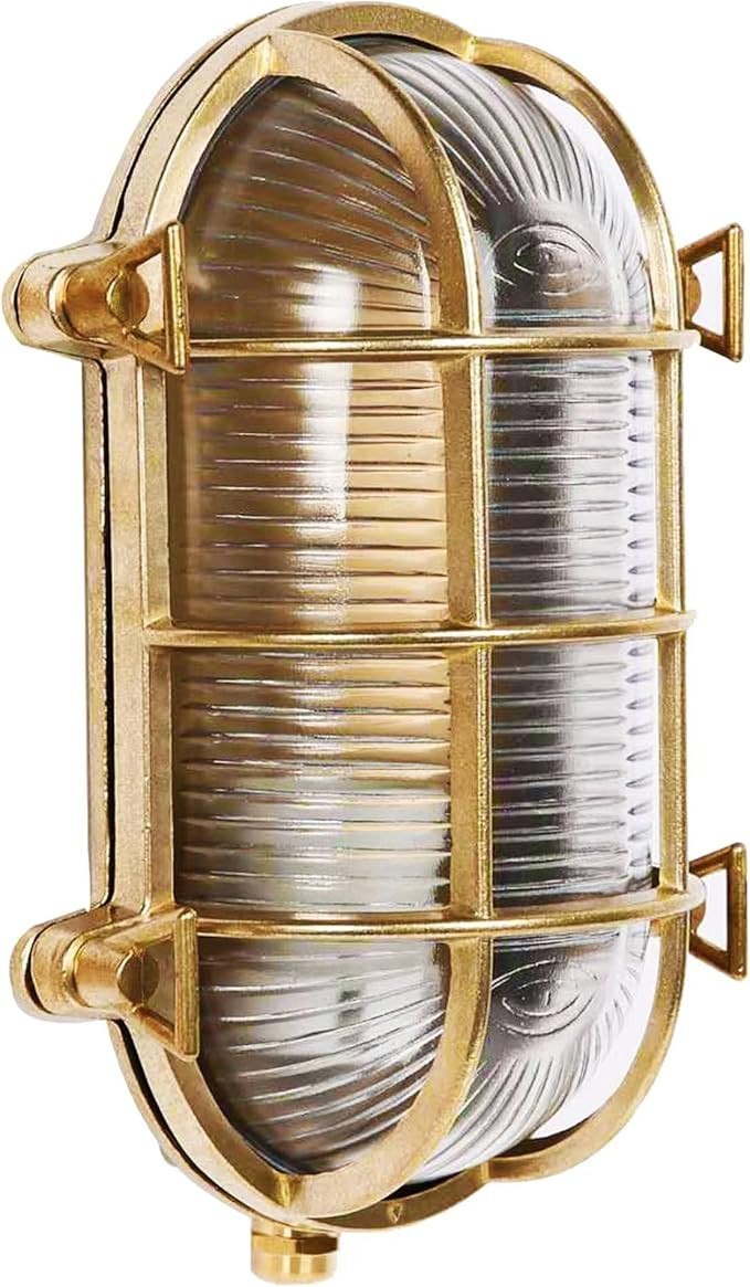 Sunluck Brass Bulkhead Light,Grid Oval Nautical Wall Light,Lampshade,Ceiling Mount Lighting,Sauna... | Amazon (US)