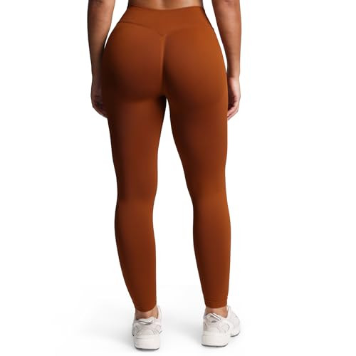 Aoxjox Women's Impact Seamless Workout Leggings Hidden Scrunch Butt Lifting Low Waist Yoga Pants 26" (Caramel Brown, X-Large) | Amazon (US)