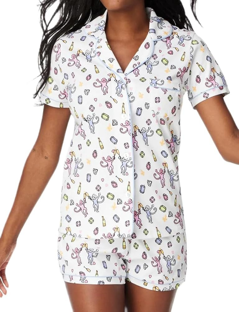 Womens Cute Monkey Pajama Set Preppy Pjs Shorts Y2k Floral 2 Piece Matching Pj Set Short Sleeve P... | Amazon (US)