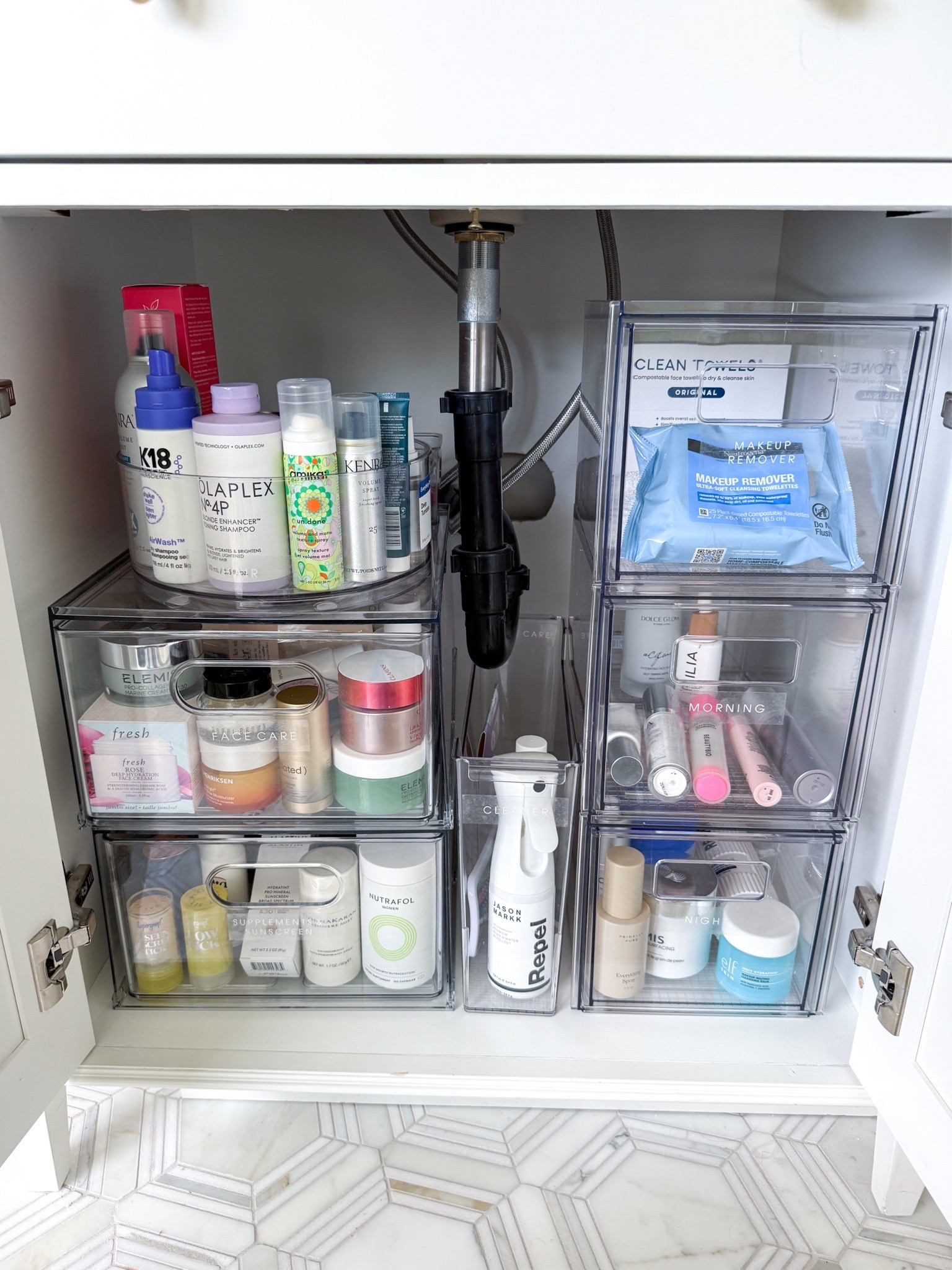 Under the bathroom sink is a tricky spot! These stackable drawers did just the trick.