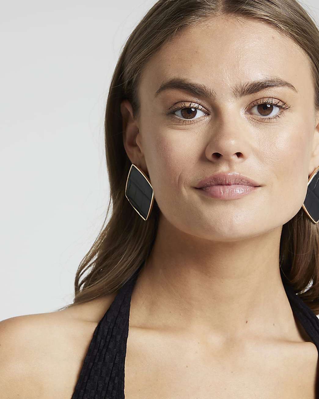 Black croc embossed large stud earrings | River Island UK & IE