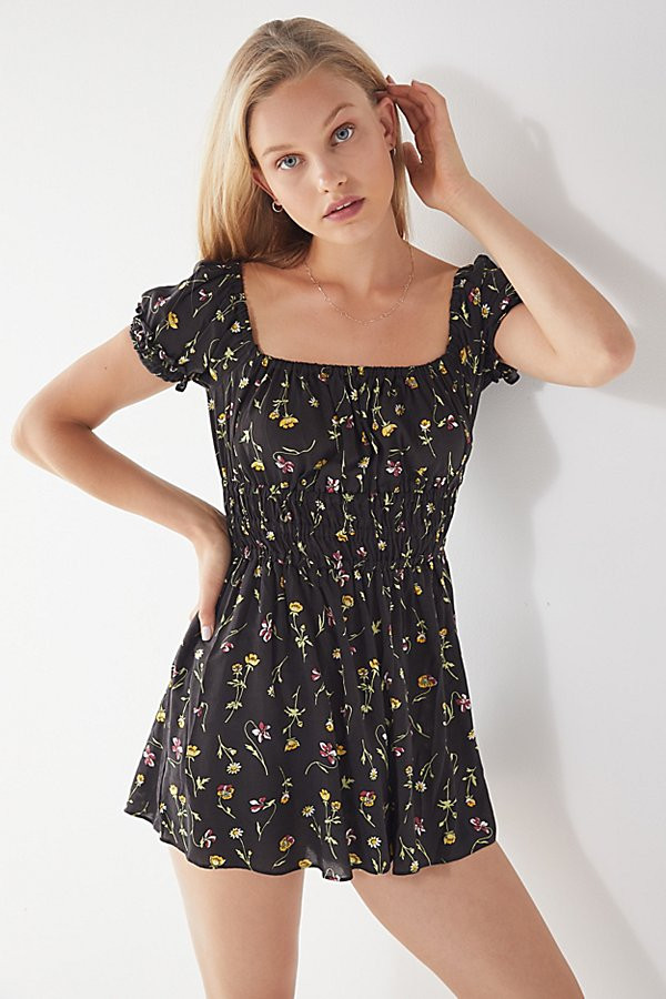 UO Sophia Floral Smocked Romper - Assorted XS at Urban Outfitters | Urban Outfitters (US and RoW)