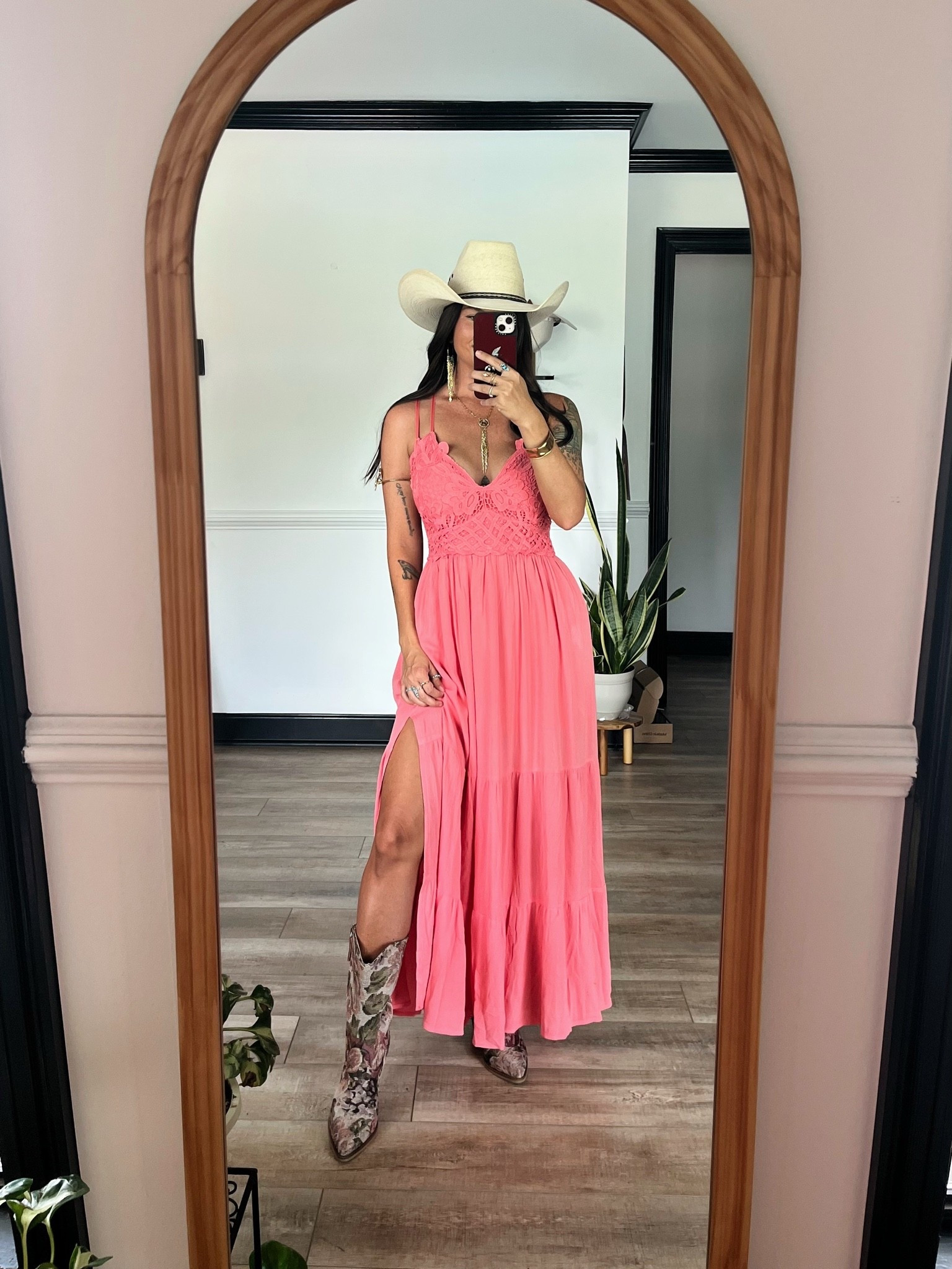 Vibrant coral maxi dress paired with floral boots! Wearing small dress but could have done xs as well. Dress is petite friendly!

#LTKootd #LTKgrwm #LTKPetite