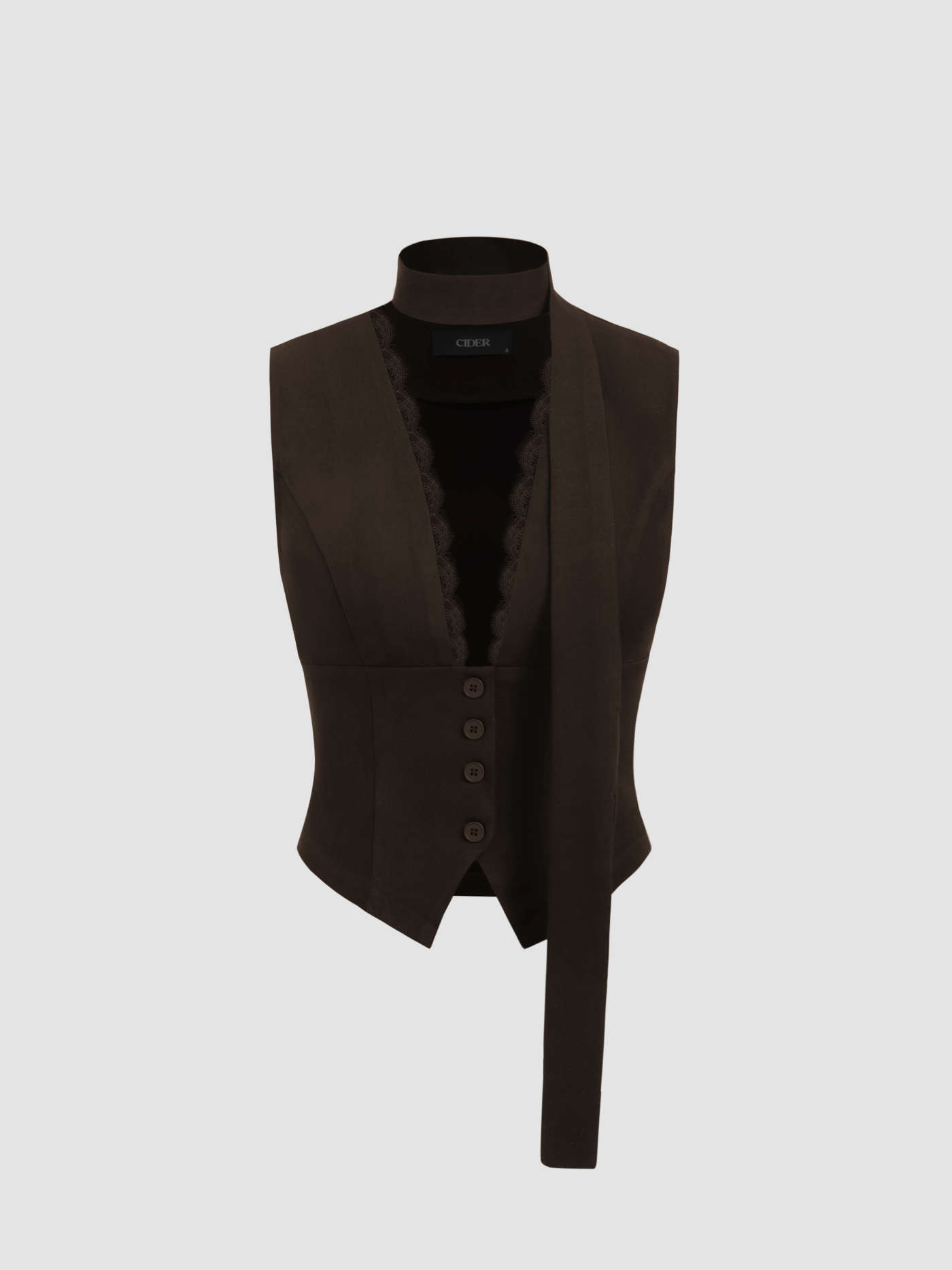 Woven V-Neck Lace Trim Waistcoat With Scarf For Work | Cider