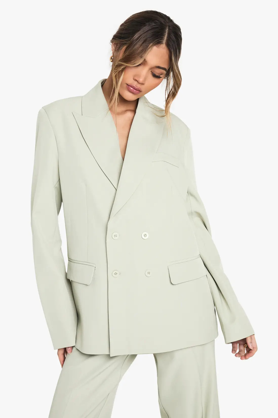 Sage Woven Tailored Double Breast Blazer | Boohoo USA | boohoo (US & Canada)