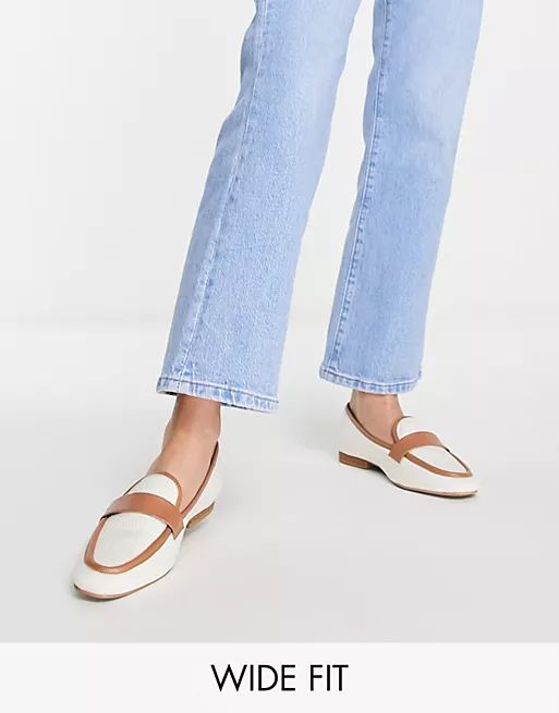 ASOS DESIGN Wide Fit Megan woven flat loafers in natural/tan | ASOS (Global)