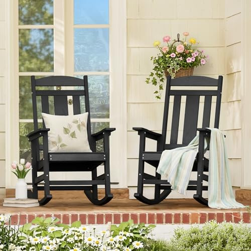 LUE BONA Outdoor Rocking Chairs Set of 2, Weather Resistant Poly Plastic Rocker, 350lb Heavy Duty... | Amazon (US)