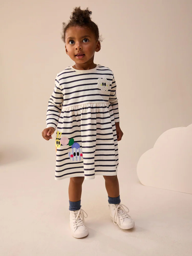 Rainbow Stripe Long Sleeve Embellished Dress (3mths-7yrs) | Next US