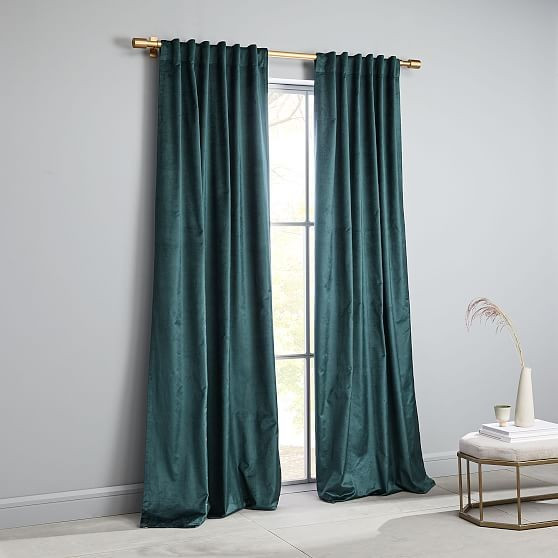 Luster Velvet Curtain, Blackout Lining, Green Gables, 48""x96 | West Elm (US)
