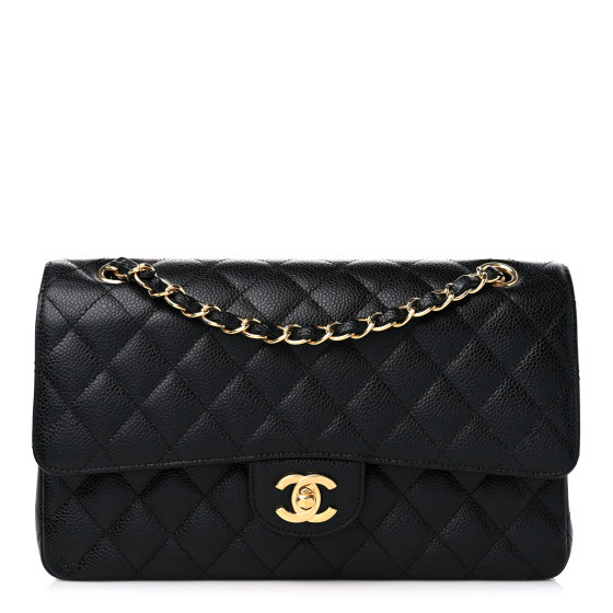 Caviar Quilted Medium Double Flap Black | FASHIONPHILE (US)