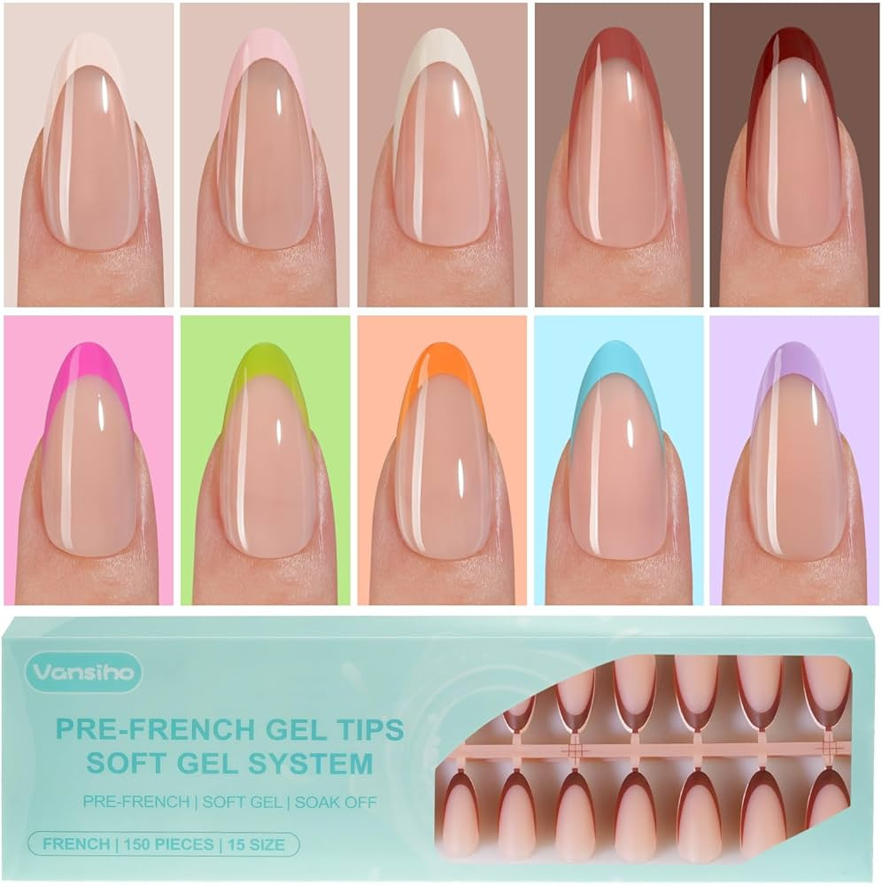 300Pcs French Gel Nail Tips Almond, Vansiho Medium Nail Tips, Pre-French Tips Press on Nails, Acr... | Amazon (US)