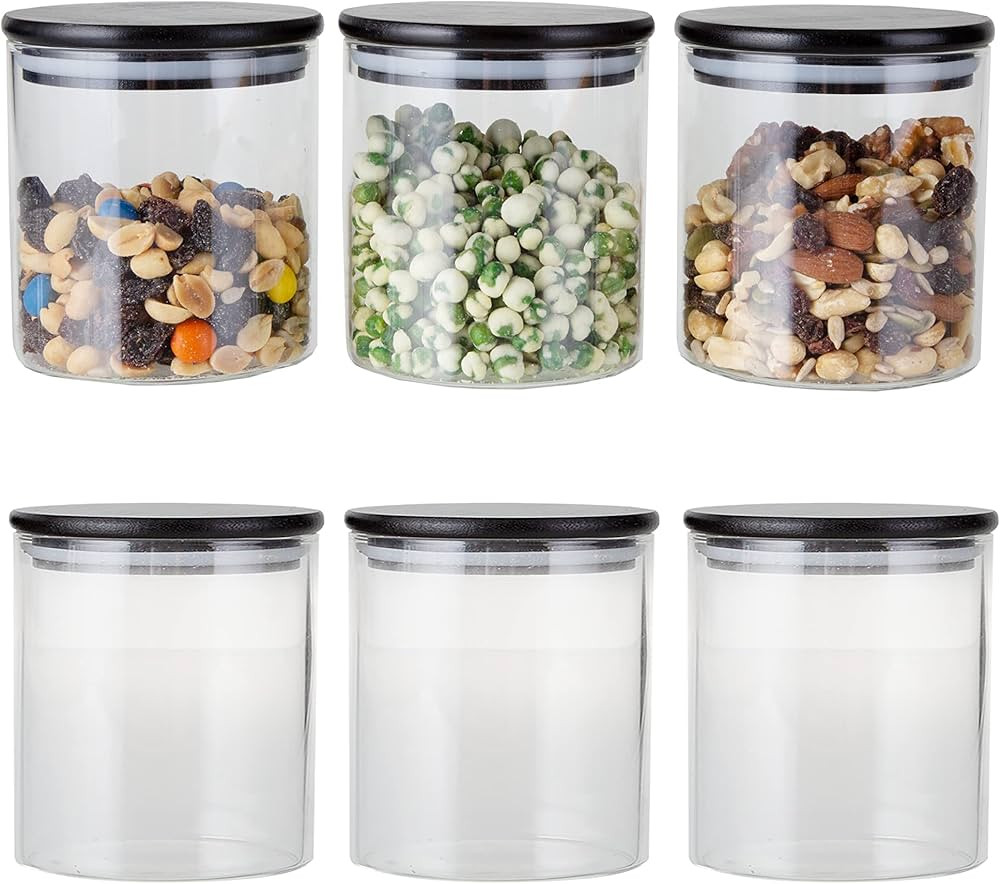 Crutello Glass Food Storage Containers with Black Bamboo Lids, 6 Pack - 23 Fluid oz Airtight Clea... | Amazon (US)