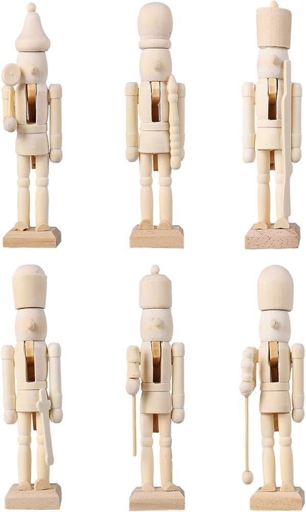 6Pcs Christmas Unfinished Nutcracker Figurines - Wooden Nutcracker to Paint, DIY Blank Nutcracker... | Amazon (US)