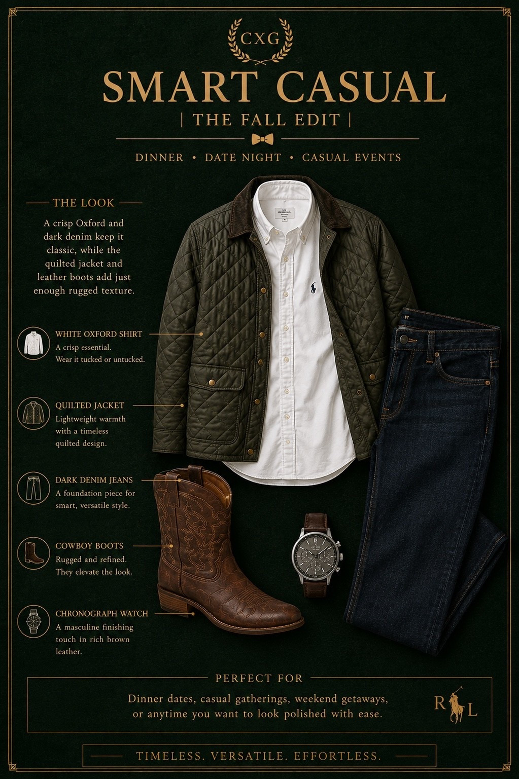 Men’s fall outfit, men’s fall wardrobe, men’s gifts, gifts for him, cowboy boots, quilted jacket, old money men’s style, classic men’s wardrobe. Glassalwaysfull

#LTKSeasonal #LTKMens #LTKOver40