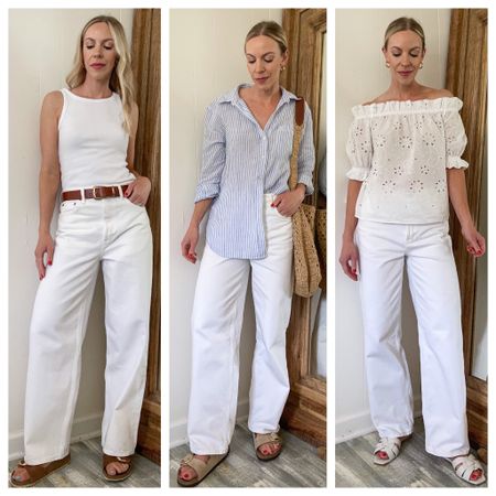 White jeans outfit ideas, summer outfits, baggy jeans, affordable fashion, summer tops  

#LTKunder50 #LTKstyletip #LTKSeasonal