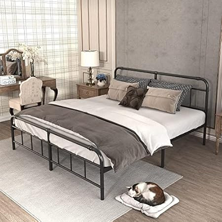DUMEE Metal Queen Bed Frame with Headboard and Footboard Farmhouse Platform Bed Frame Queen Size Und | Amazon (US)