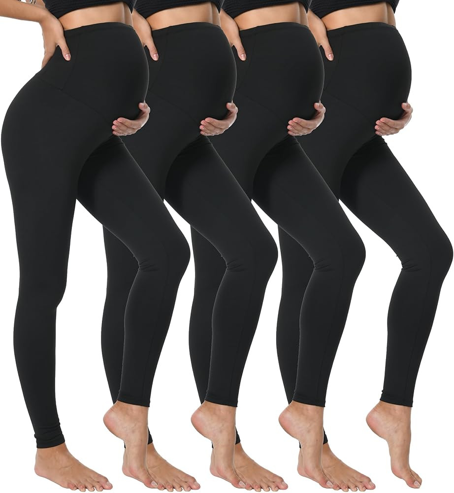 4 Pack Women's Maternity Leggings Over The Belly High Waisted Black Yoga Workout Pregnancy Pants ... | Amazon (US)