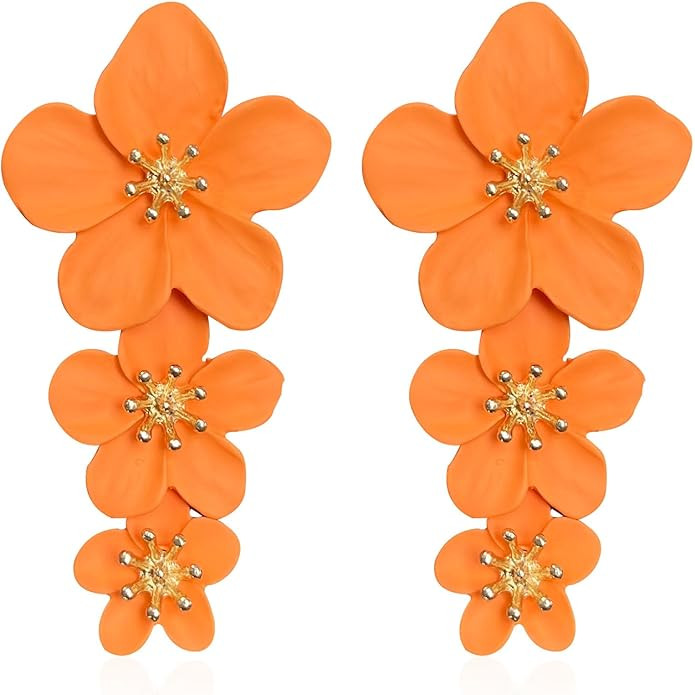 Bohemian Daisy Flower Matte Floral Petal Drop Dangle Earrings 3 Layered Tiered for Women Chic Boh... | Amazon (US)