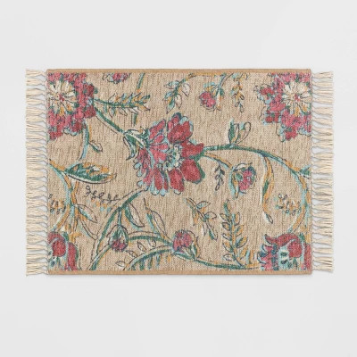 2'x3' Washable Floral Printed Accent Rug Beige/Red - Threshold™: Machine Washable, Low Pile, In... | Target