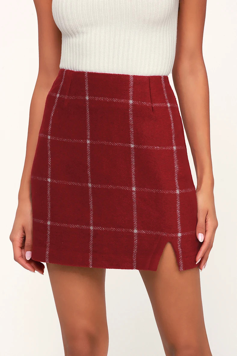 Spence Wine Red Plaid Mini Skirt | Lulus (US)