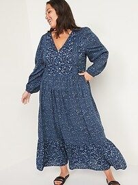 Long-Sleeve Fit & Flare Tiered Midi Dress for Women | Old Navy (US)